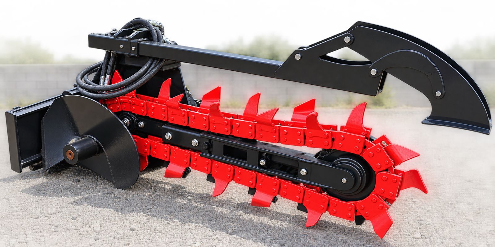 Hydraulic chain trencher attachment