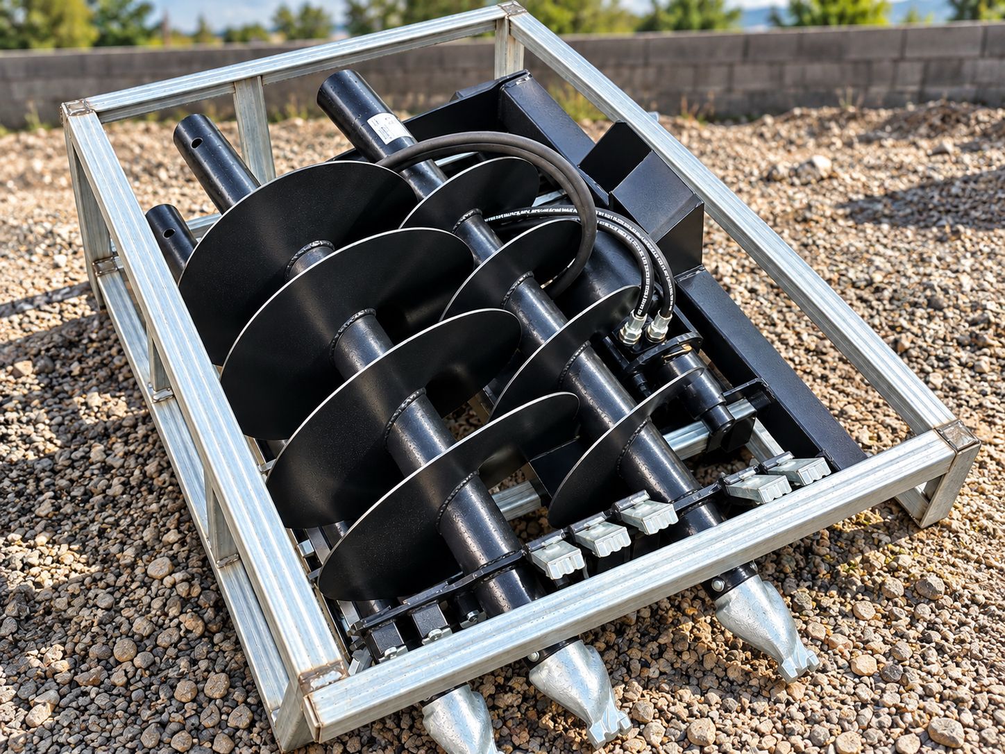 Hydraulic multi-head earth drill attachment